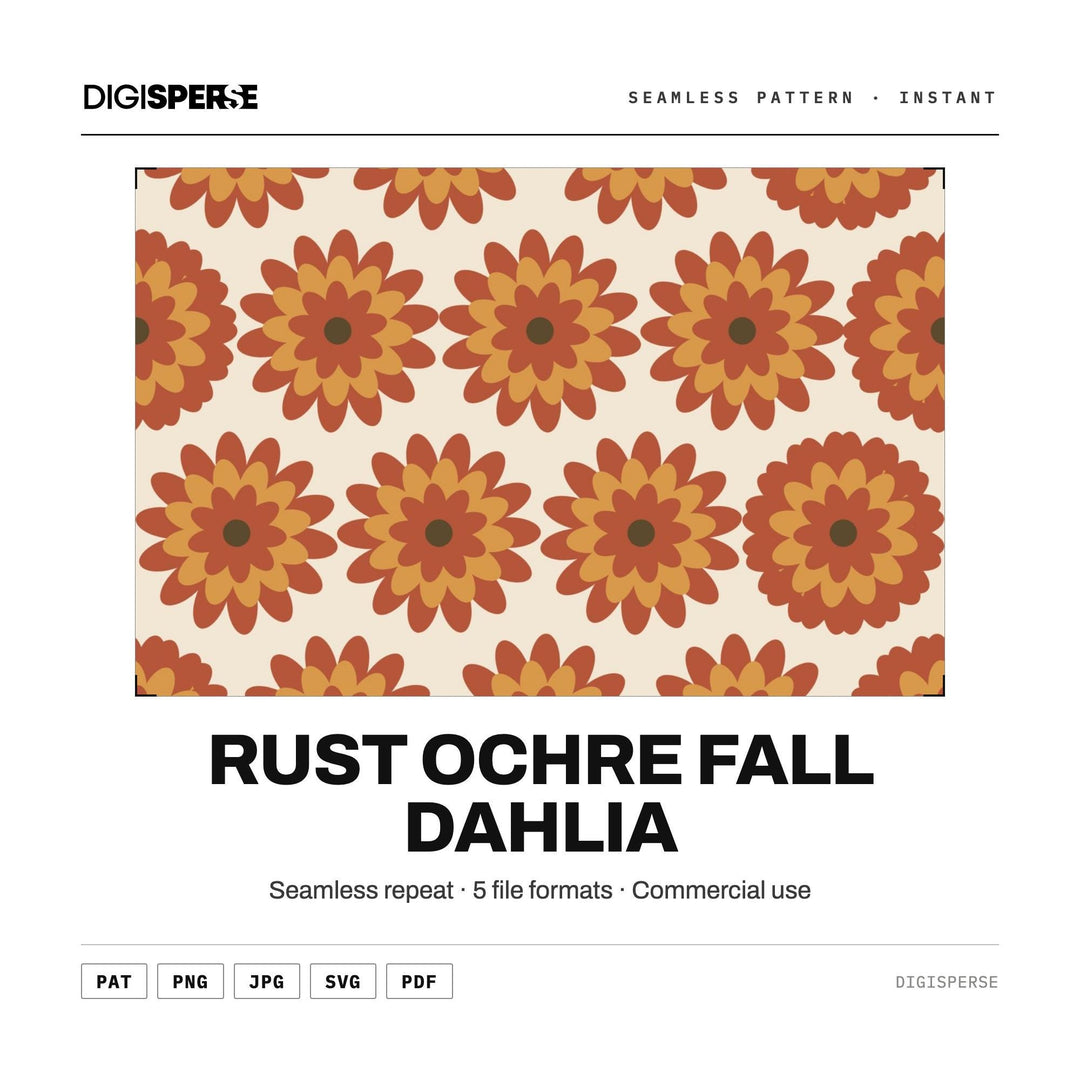 Rust Ochre Fall Dahlia seamless pattern set — main preview