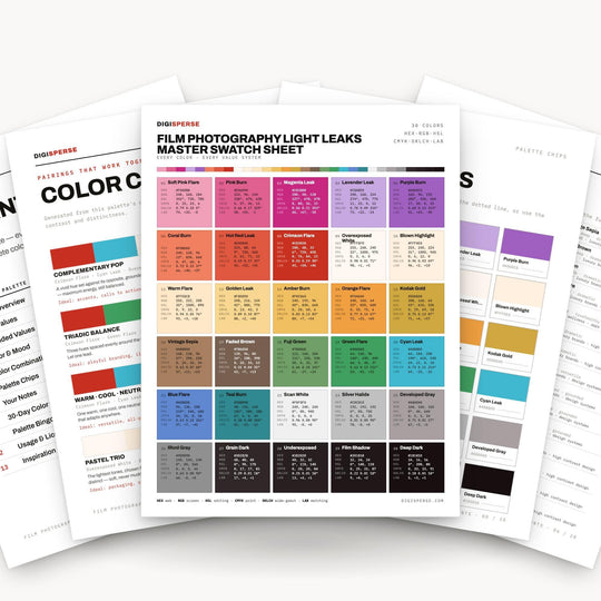 Retro Faded Color Palette for Analog Film Art and Vintage Photo Branding, 30 Light Leak Hues, Procreate Swatches color