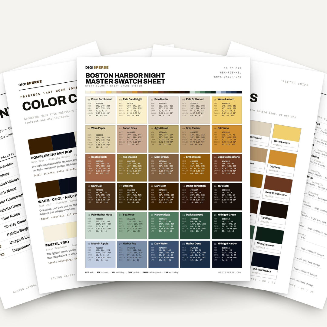 Boston Harbor Night Color Palette | 30 Moody Historical Colors (Digital Download) color palette — main preview