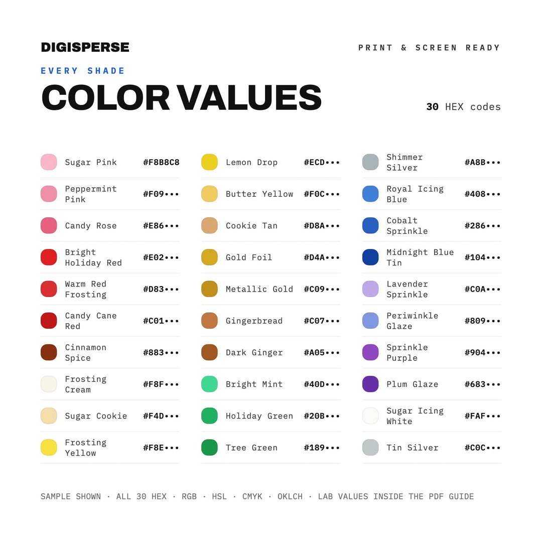 Cozy Christmas Color Palette for Festive Baking Art and Kitchen Branding, 30 Cookie Tin Hues, Procreate Swatches color