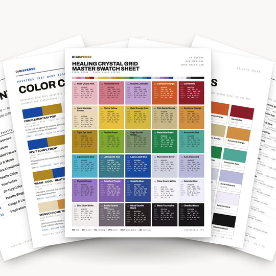 Healing Crystal Grid Color Palette | 30 Procreate Swatches, HEX, RGB, CMYK (Digital Download) color palette — main preview