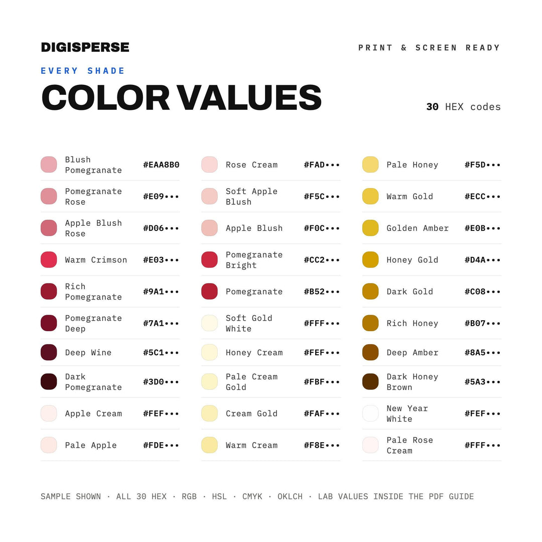 Warm Gold Color Palette for Rosh Hashanah Art and Jewish New Year Branding, 30 Honey Apple Hues, Procreate Swatches color
