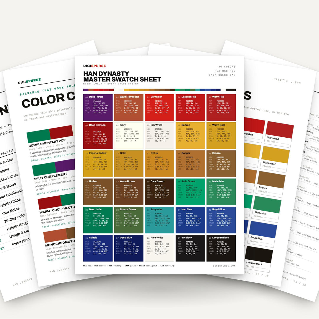 Han Dynasty Color Palette | 30 Colors | Hex RGB CMYK | Color Guide | Procreate Swatches + ASE | Digital Download color