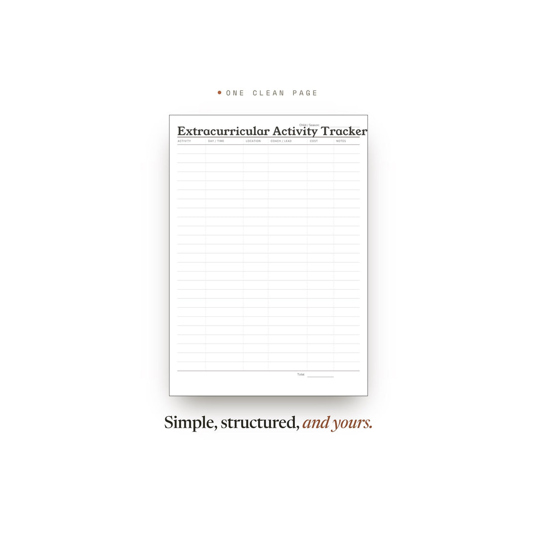 Extracurricular Activity Tracker printable planner insert — preview image 2 of 20