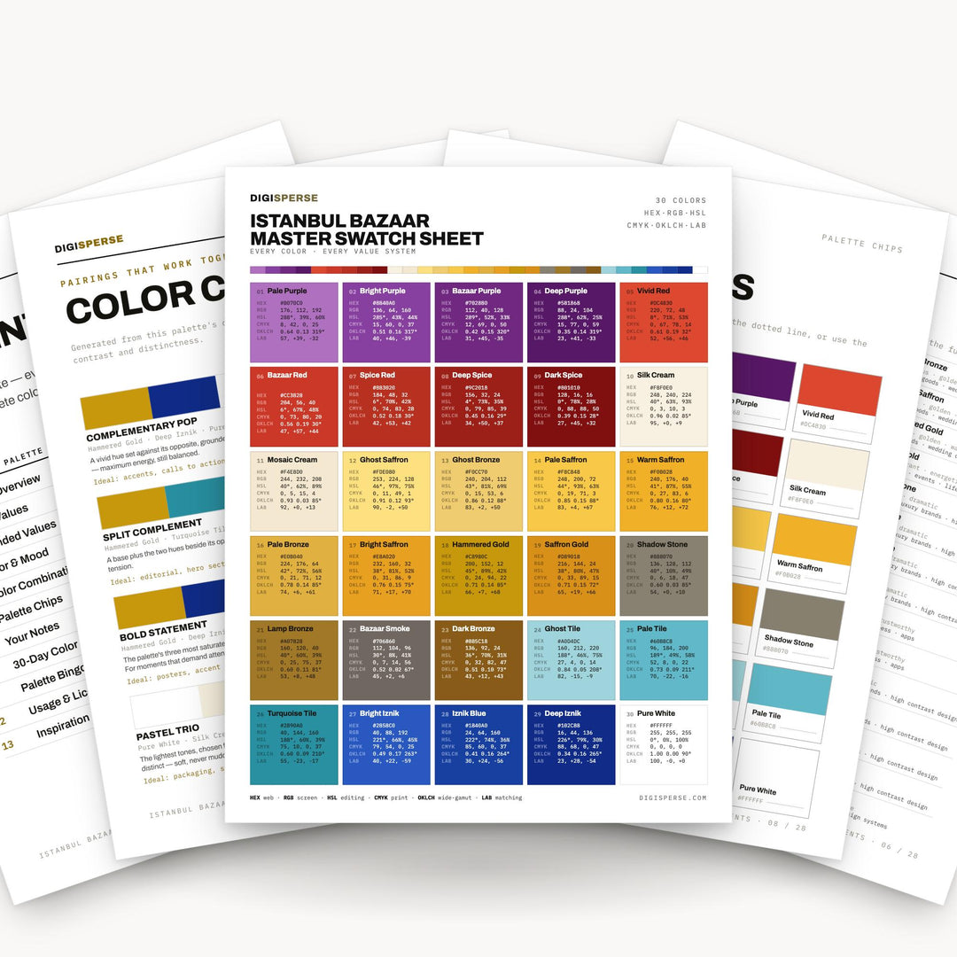 Istanbul Bazaar Color Palette | 30 Procreate Swatches, HEX, RGB, CMYK (Digital Download) color palette — main preview