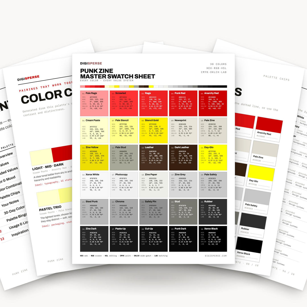 Punk Zine Color Palette | 30 DIY Colors, Procreate, ASE (Digital Download) color palette — main preview