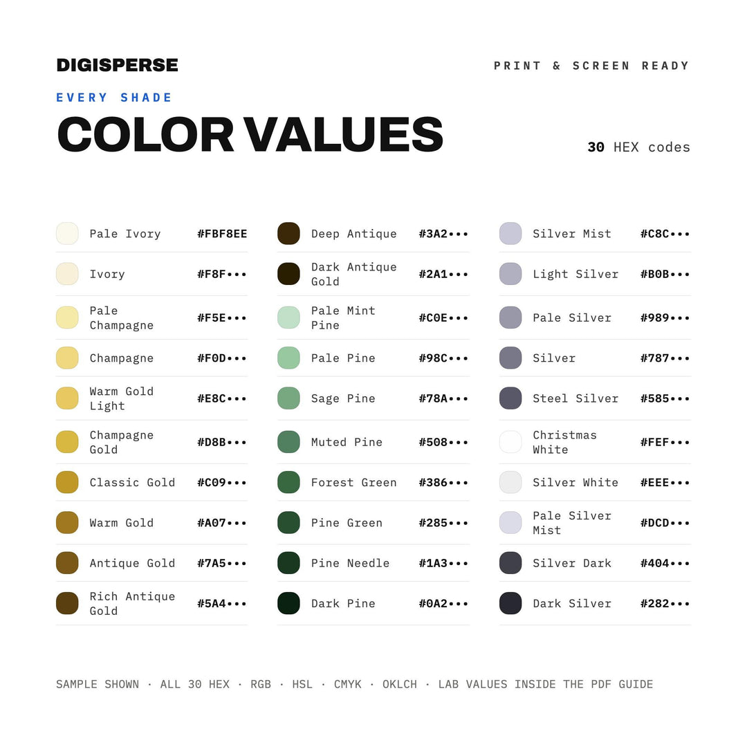 Silver Gold Christmas Color Palette | 30 Procreate Swatches, ASE (Digital Download) color palette — preview image 3 of 20