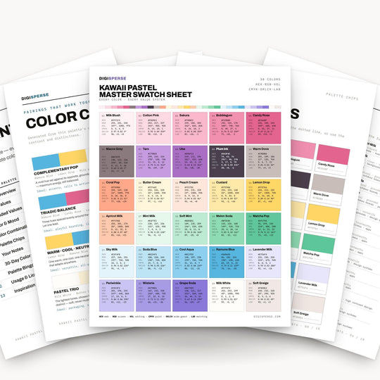Pastel Color Palette | 30 Kawaii Cute Milky Shades | Procreate Swatches Hex RGB CMYK color palette — main preview