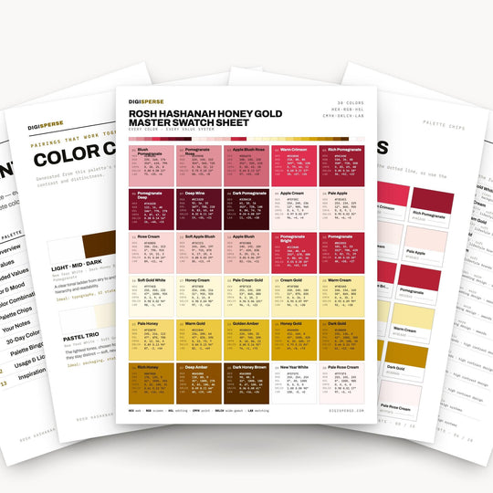 Warm Gold Color Palette for Rosh Hashanah Art and Jewish New Year Branding, 30 Honey Apple Hues, Procreate Swatches color