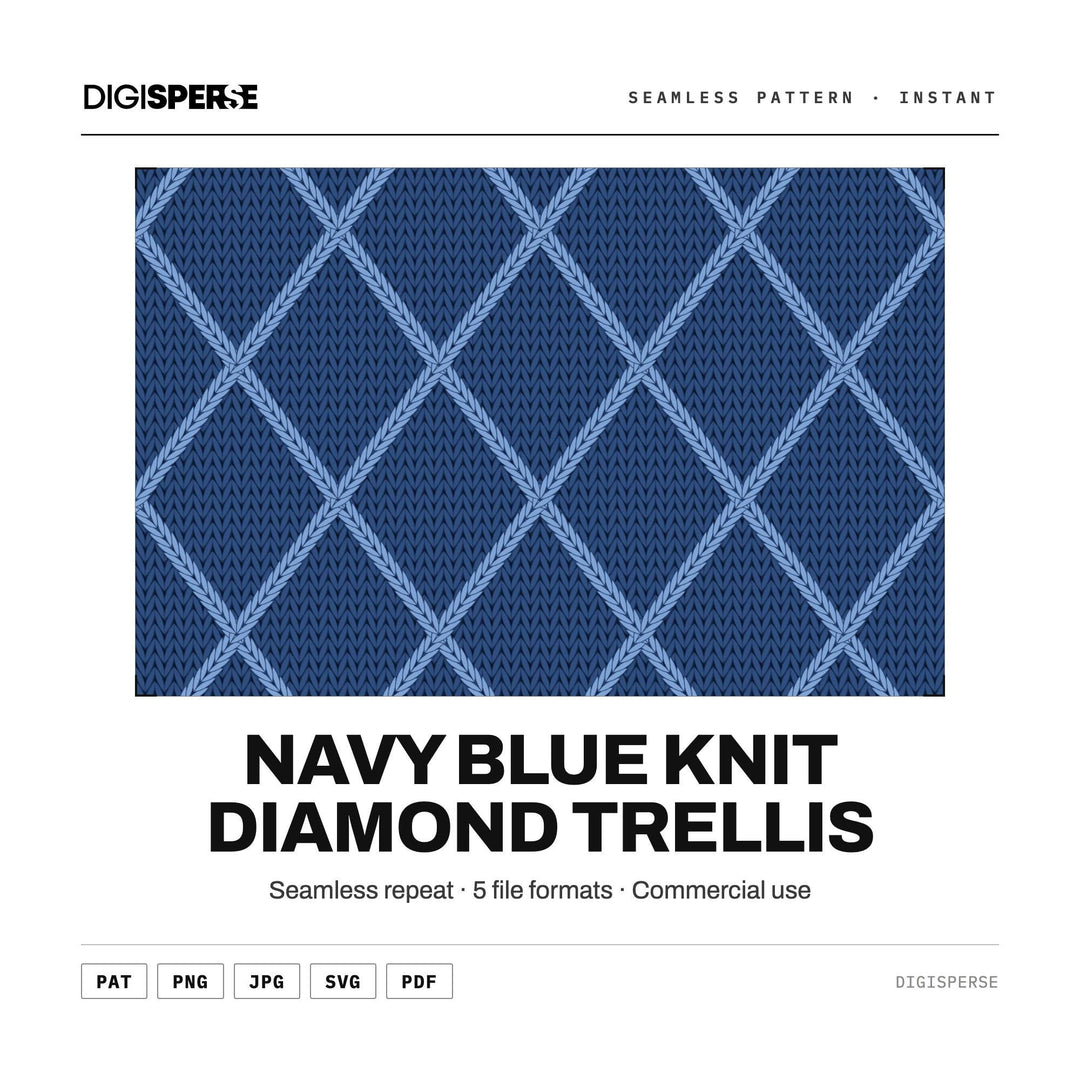 Navy Blue Knit Diamond Trellis seamless pattern set — main preview