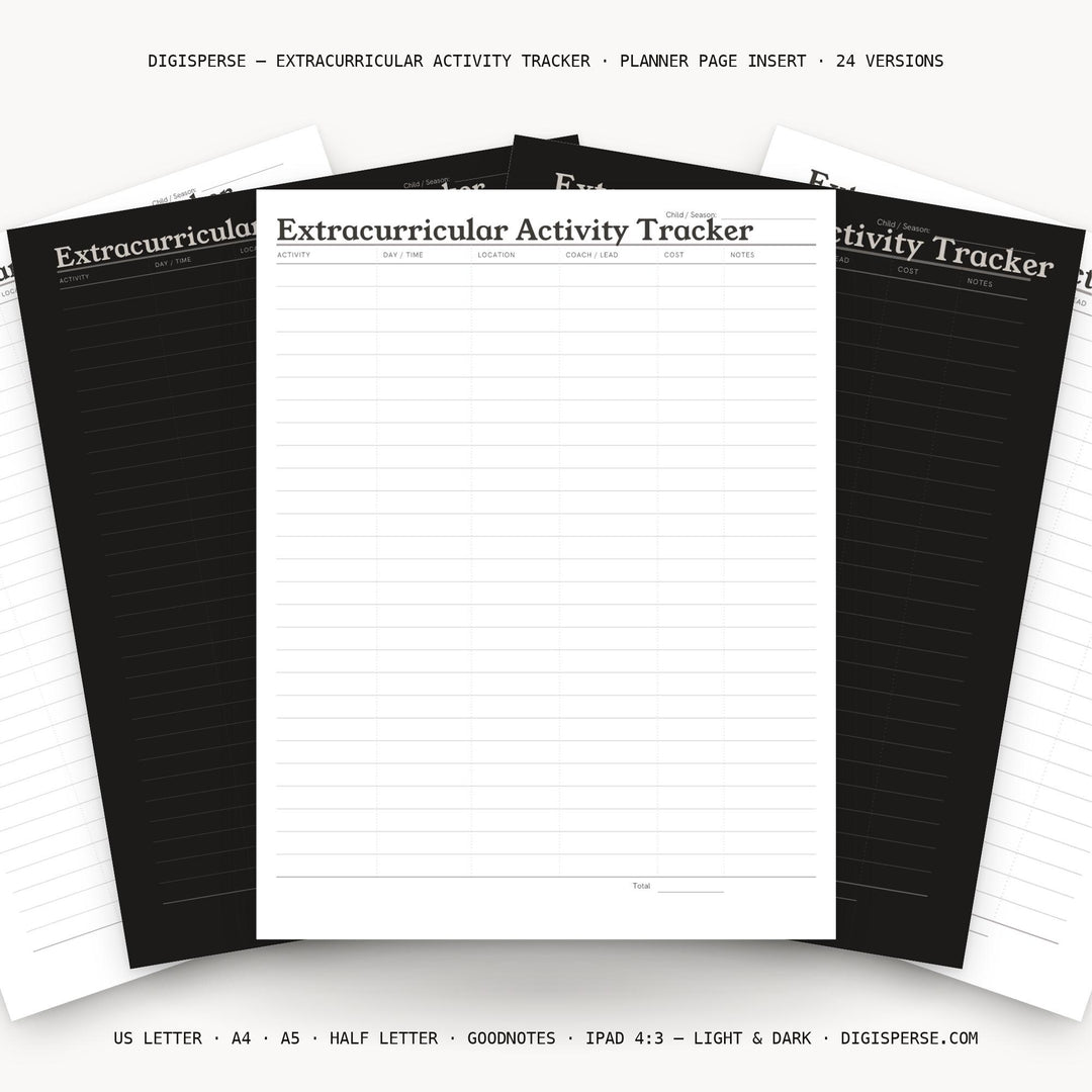 Extracurricular Activity Tracker printable planner insert — main preview