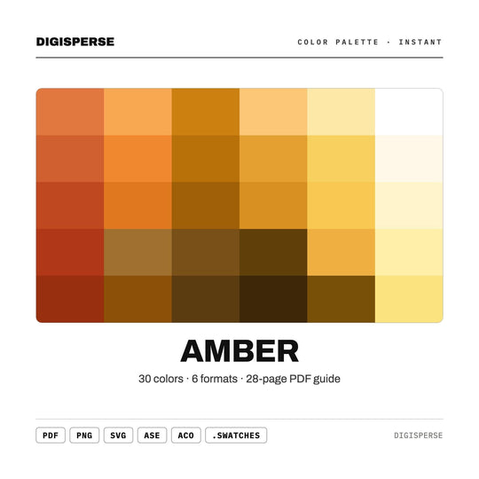 SVG vs PNG vs PDF file format guide for makers — Amber color palette swatch sheet shown in multiple formats