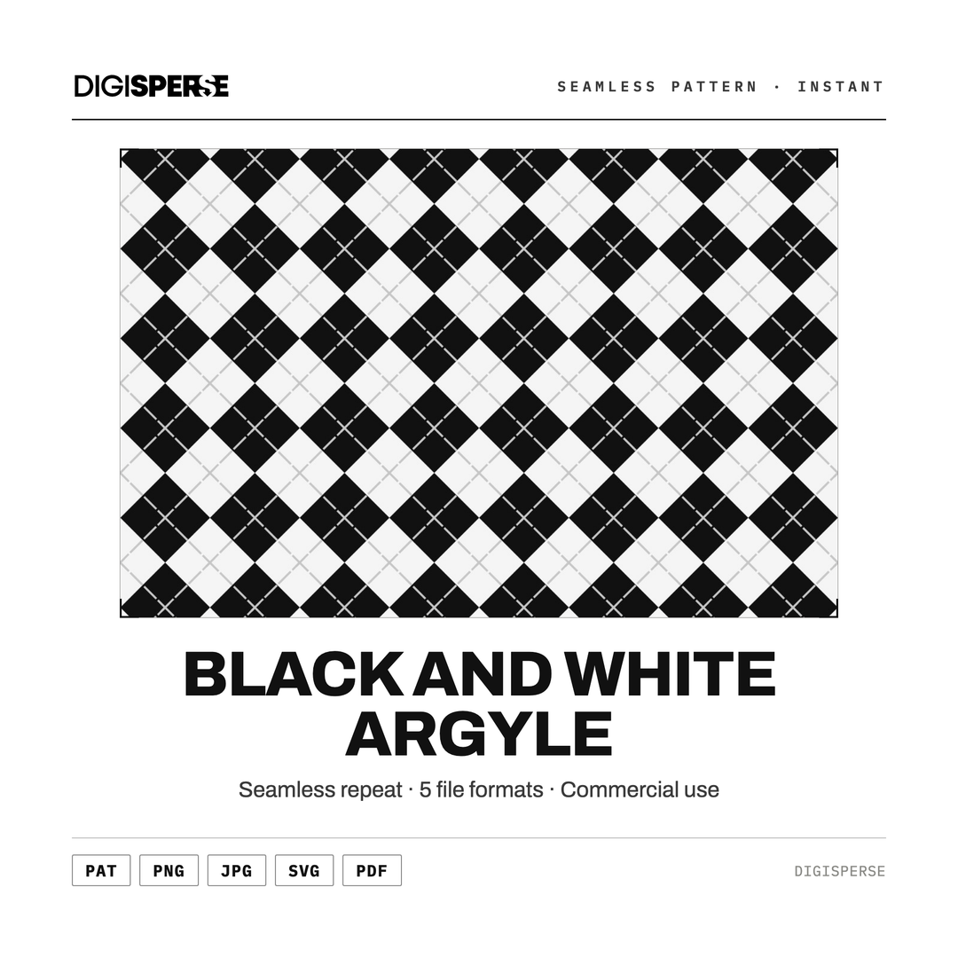Black and White Argyle Digital Paper | Seamless Pattern