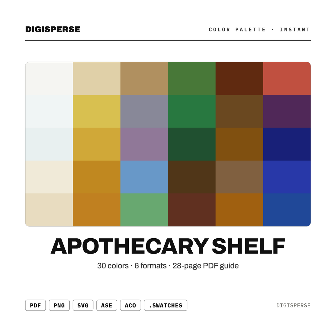 Apothecary Shelf — every swatch at a glance (classic hero)