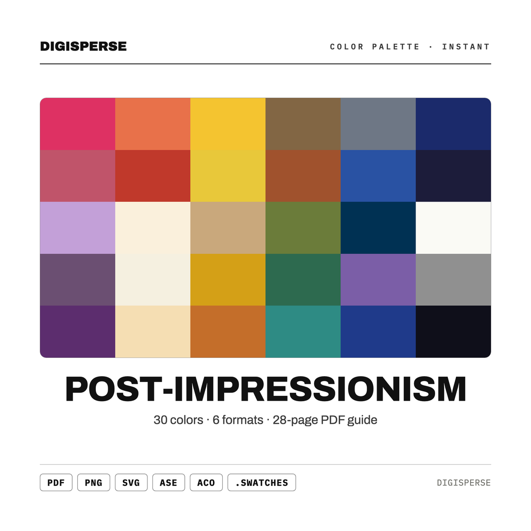 Post-Impressionism Color Palette | 30 Hex RGB CMYK Swatches (Digital Download) — every swatch at a glance (classic hero)
