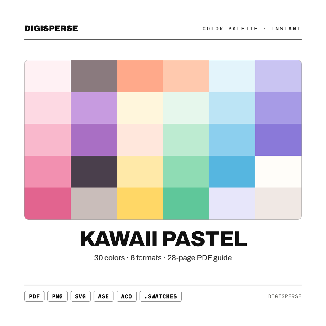 Pastel Color Palette | 30 Kawaii Cute Milky Shades | Procreate Swatches Hex RGB CMYK — every swatch at a glance (classic hero)