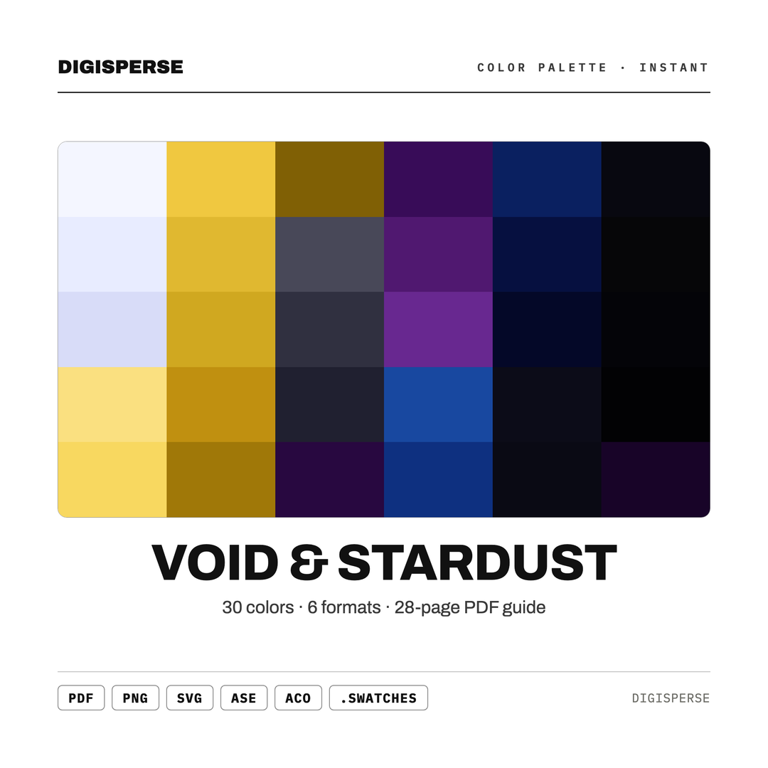 Cosmic Black Color Palette for Deep Space Galaxy Art and Celestial Branding, 30 Stardust Nebula Hues, Procreate Swatches, Hex Codes — every swatch at a glance (classic hero)