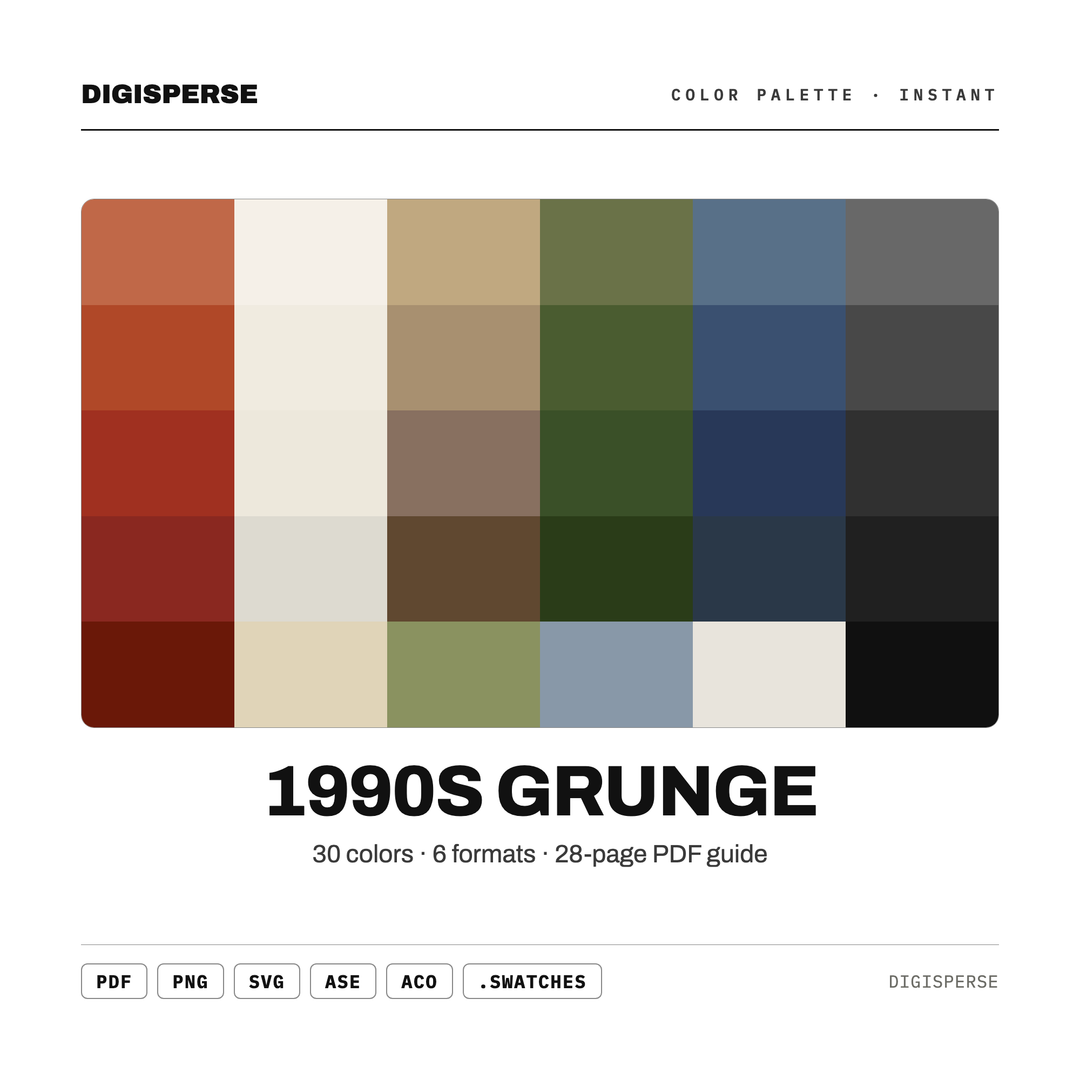 1990s Grunge Color Palette — every swatch at a glance (classic hero)