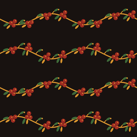 Seamless pattern tile — amber crimson khokhloma berries