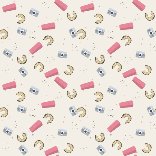 Seamless pattern tile — back to school eraser sharpener