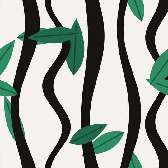 Seamless pattern tile — black ivory leafy zebra tropical leaves