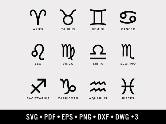 Zodiac SVG Bundle | Astrology Clipart, 12 Signs (Digital Download)