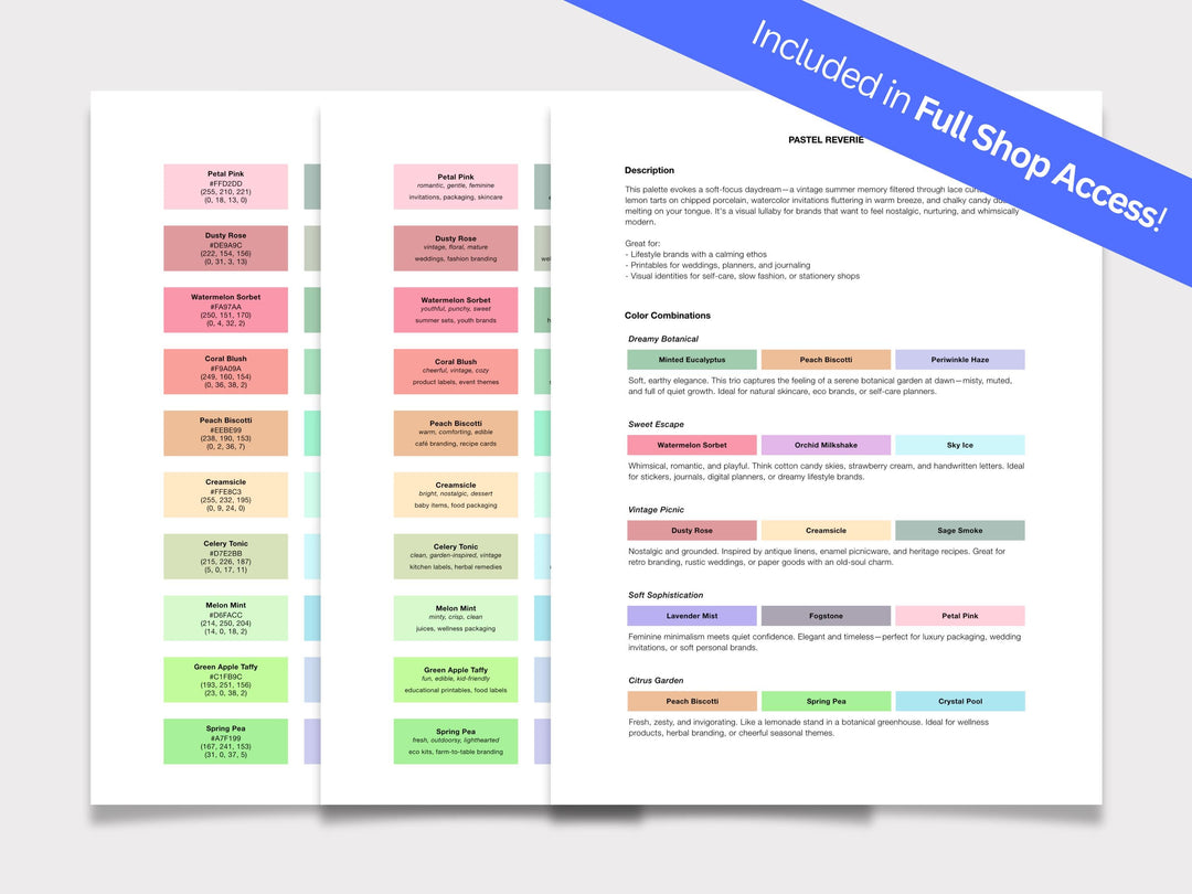 Pastel Procreate & PDF Color Palette – 30 Colors | Printable Chart + Swatches File | Hex, RGB, CMYK