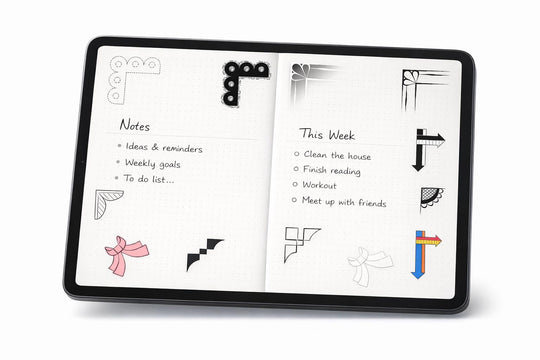 Hand Drawn Corner Doodles for GoodNotes Digital Planning, 16 Cute Precropped PNG Border Accents for Bullet Journal Spreads