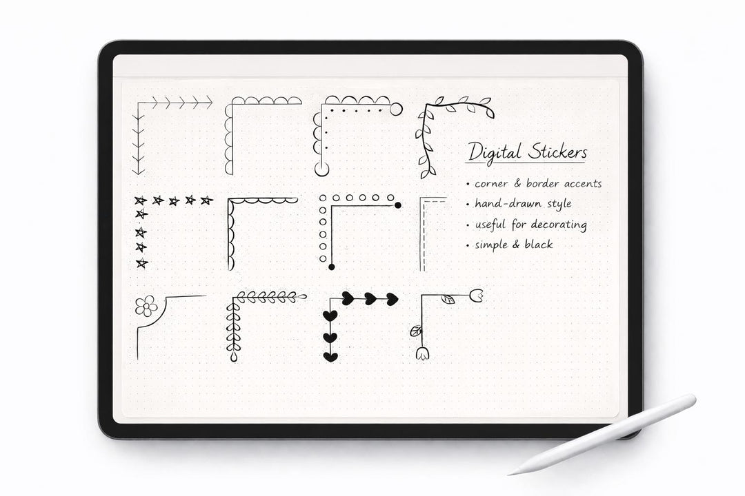 Corner Doodle Pack 1 | Digital Planning and Bullet Journaling Stickers | Cute, Decorative, Hand-drawn | PNGs & Goodnotes Collection