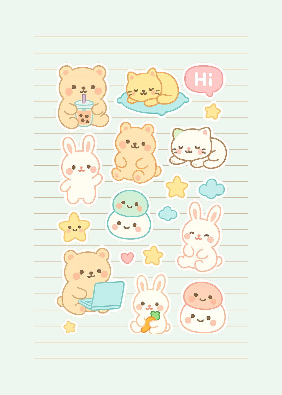 Mochi Creatures Digital Sticker Pack • Kawaii Animal GoodNotes Stickers • Cute Bear, Bunny & Cat Pastel Planner Stickers