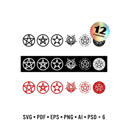 Pentagram Vector Graphics Bundle (6 Designs, Prepared in 3 Colors & 12 File Formats)