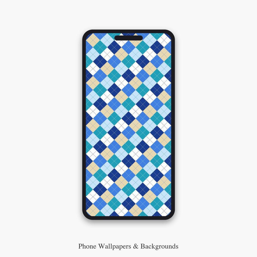 Aegean Blue Argyle Digital Paper for Coastal Craft Projects, Seamless Greek Diamond Check for Fabric and Scrapbooking