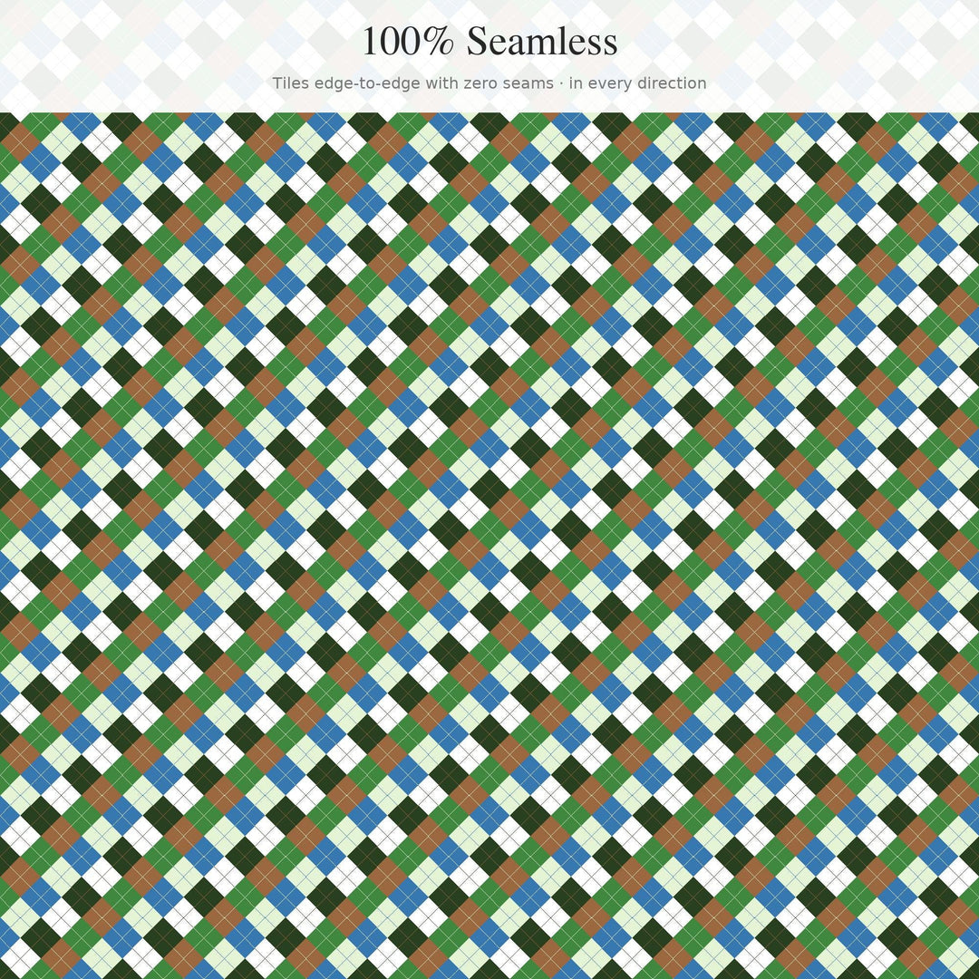 Amazon Basin Argyle Digital Paper for Tropical Craft Projects, Seamless Jungle Green Diamond Check for Fabric and Gift Wrap