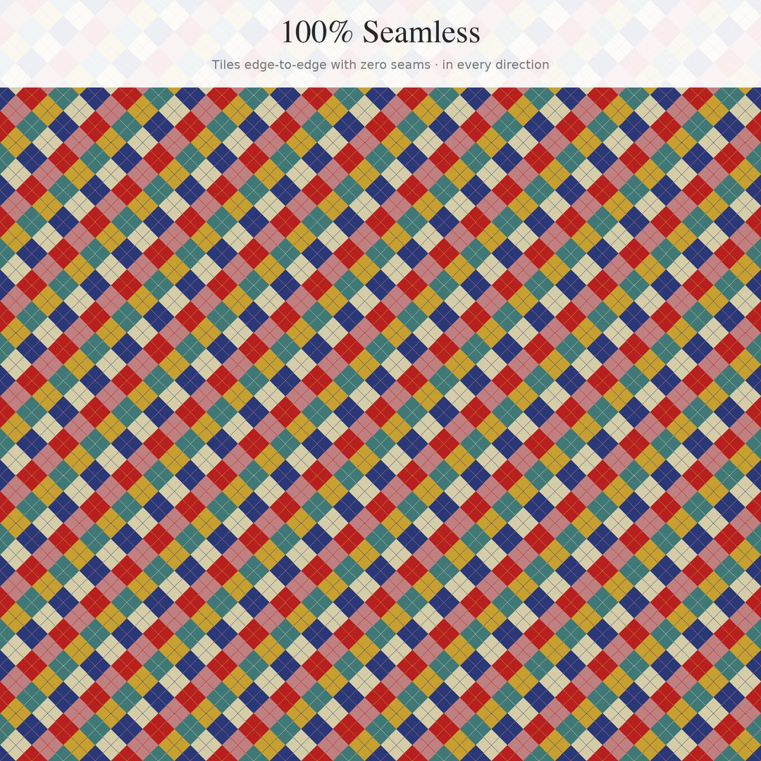 Americana Quilt Argyle Digital Paper for Patriotic Craft Projects, Seamless Rustic Diamond Lattice for Fabric Printing and Scrapbooking