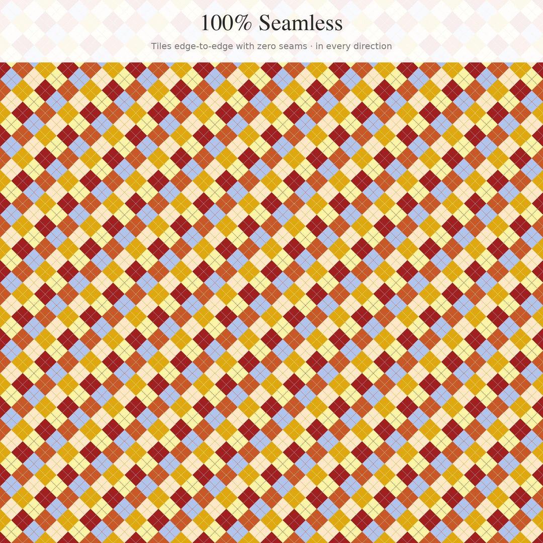 Andalusian Sun Argyle Digital Paper for Spanish Craft Projects, Seamless Warm Diamond Grid for Fabric Printing and Scrapbooking
