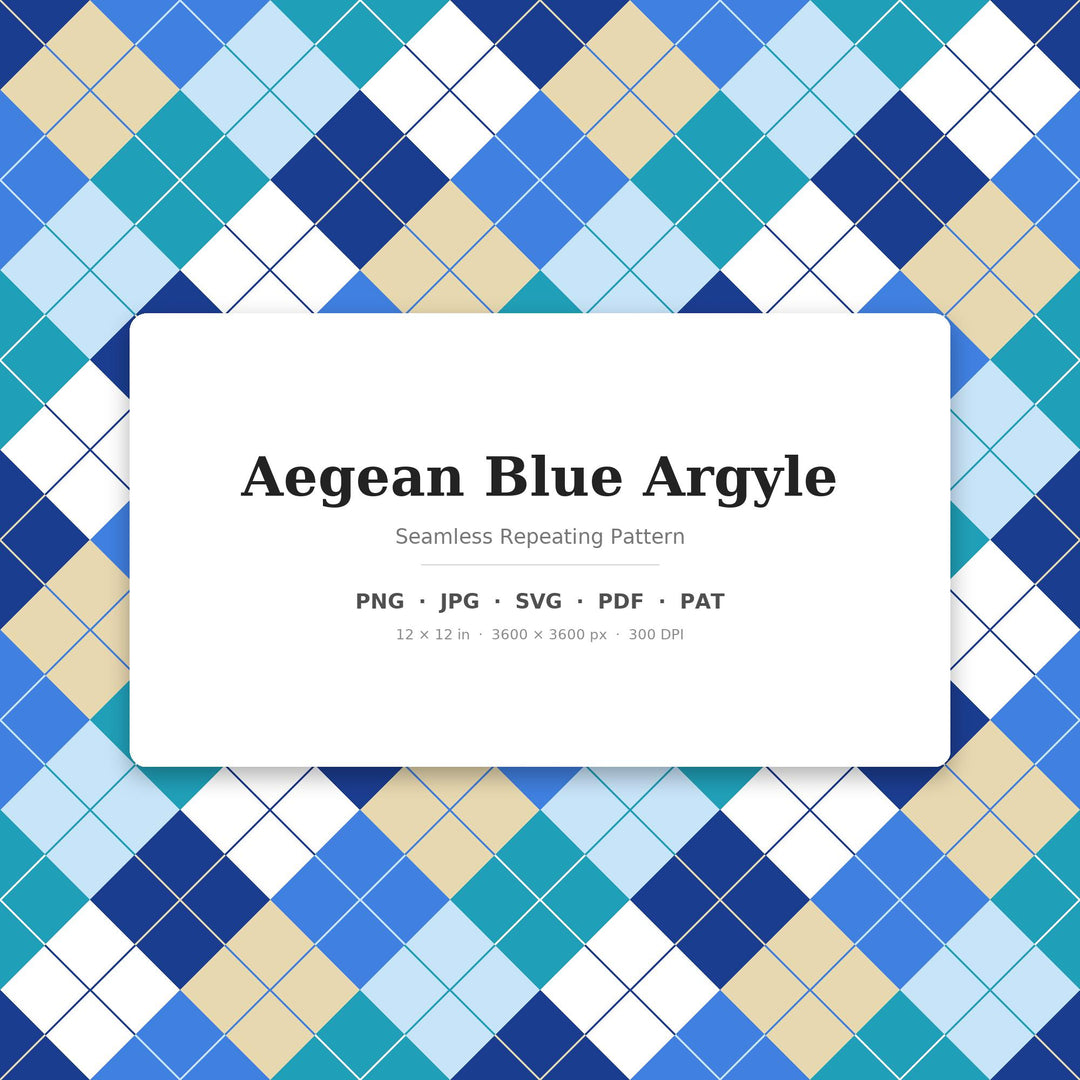 Aegean Blue Argyle Digital Paper for Coastal Craft Projects, Seamless Greek Diamond Check for Fabric and Scrapbooking