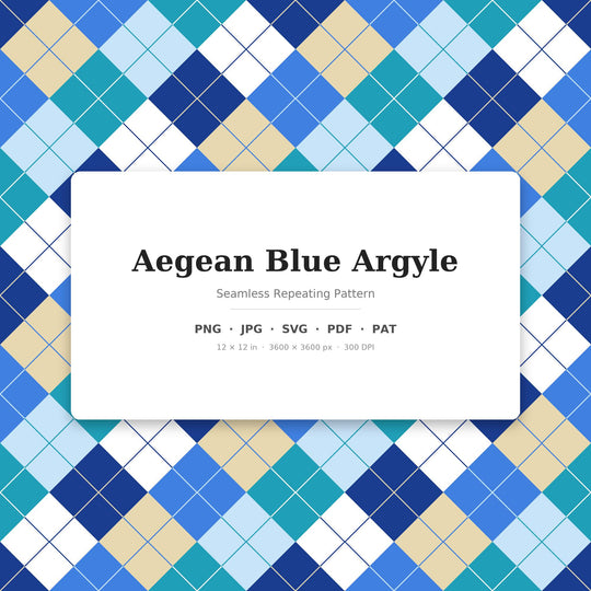 Aegean Blue Argyle Digital Paper for Coastal Craft Projects, Seamless Greek Diamond Check for Fabric and Scrapbooking