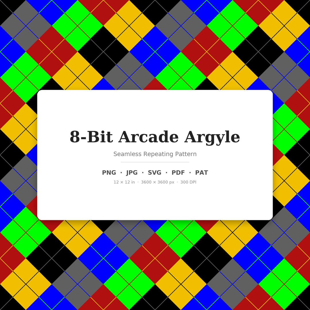 8-Bit Arcade Argyle Digital Paper for Retro Gamer Craft Projects, Seamless Pixel Diamond Grid for Fabric and Scrapbooking