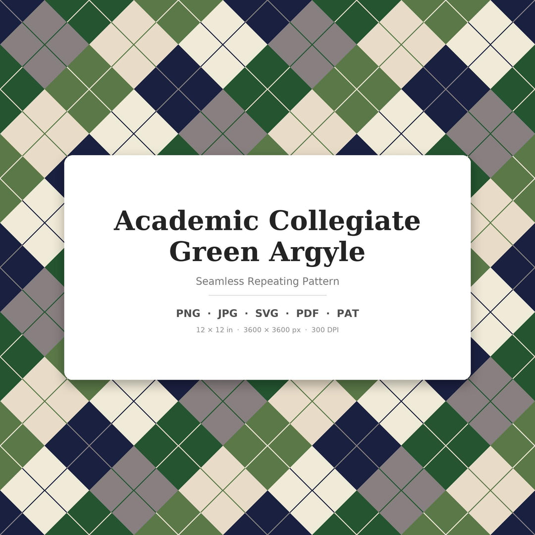 Dark Academia Argyle Digital Paper for Preppy Craft Projects, Seamless Collegiate Green Diamond Check for Sewing and Journals