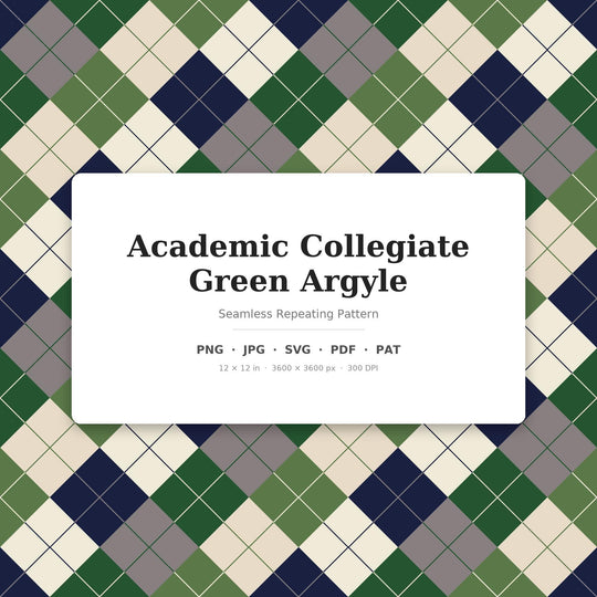 Dark Academia Argyle Digital Paper for Preppy Craft Projects, Seamless Collegiate Green Diamond Check for Sewing and Journals
