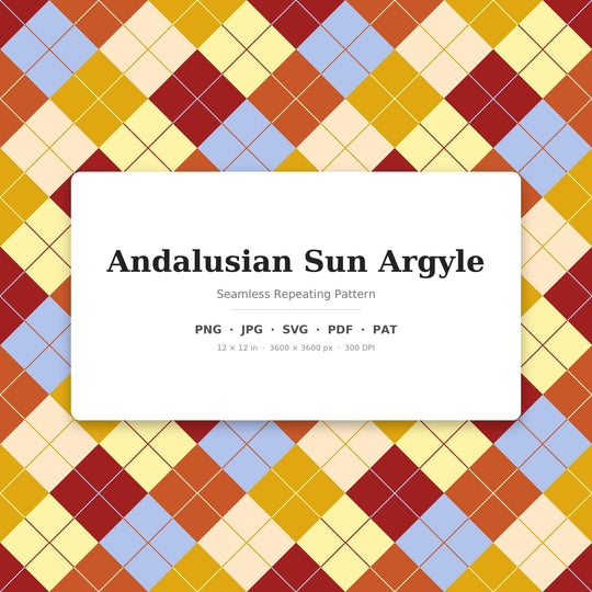 Andalusian Sun Argyle Digital Paper for Spanish Craft Projects, Seamless Warm Diamond Grid for Fabric Printing and Scrapbooking