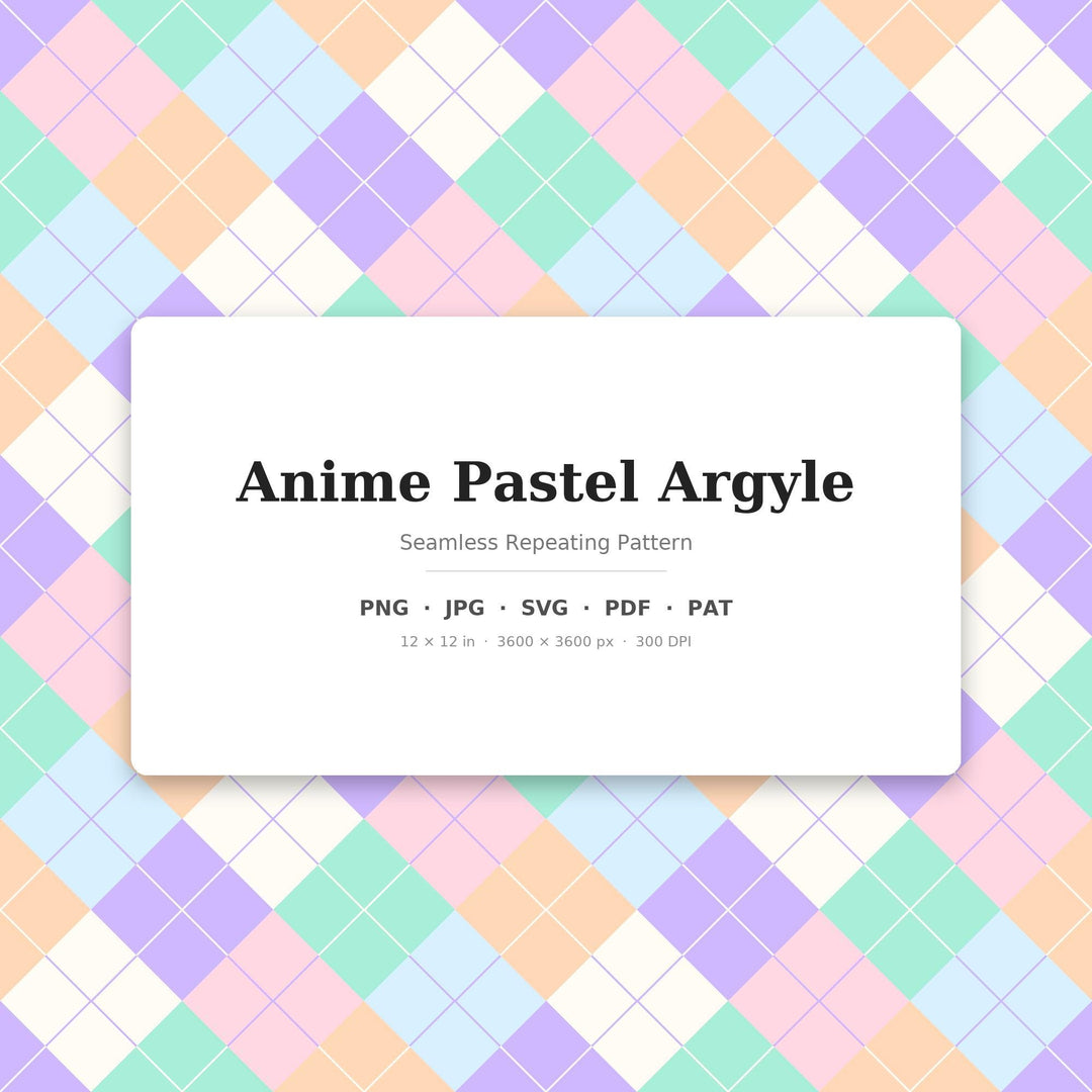 Anime Pastel Argyle Digital Paper for Kawaii Craft Projects, Seamless Bright Diamond Lattice for Fabric Printing and Scrapbooking