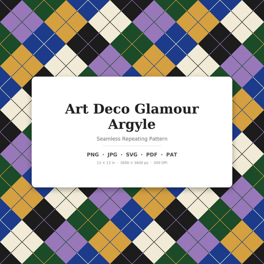 Art Argyle Seamless Pattern | Multi-Color Art Deco Glamour Argyle | .png .jpg .svg .pdf .pat | Digital Paper | Fabric & Surface Design