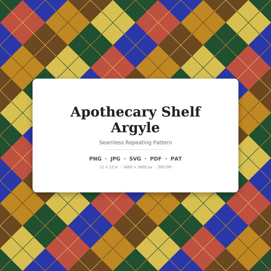 Apothecary Shelf Argyle Digital Paper for Vintage Craft Projects, Seamless Herbal Diamond Grid for Fabric Printing and Scrapbooking