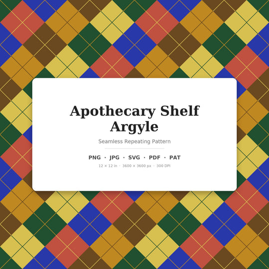 Apothecary Shelf Argyle Digital Paper for Vintage Craft Projects, Seamless Herbal Diamond Grid for Fabric Printing and Scrapbooking