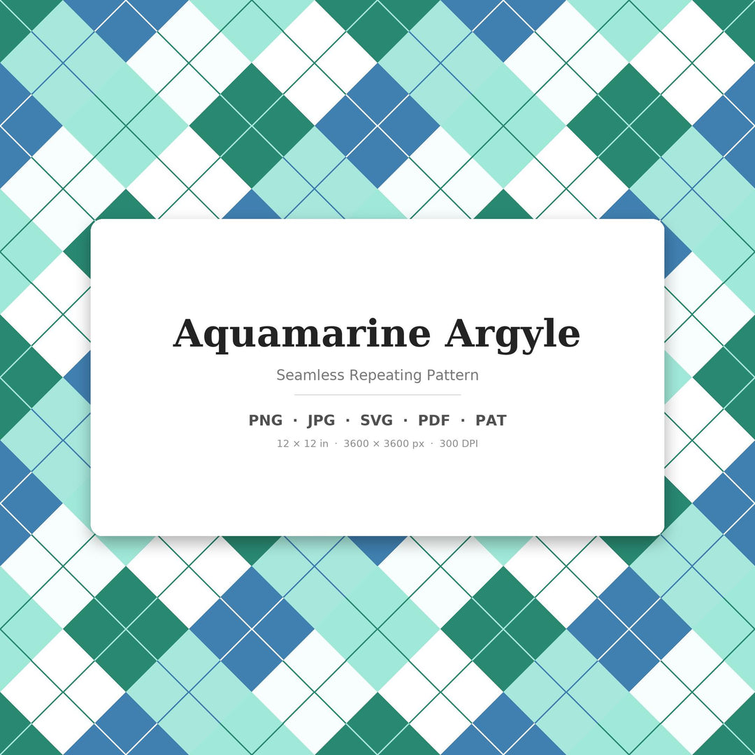 Aquamarine Argyle Digital Paper for Coastal Craft Projects, Seamless Teal Diamond Check for Fabric Printing and Scrapbooking