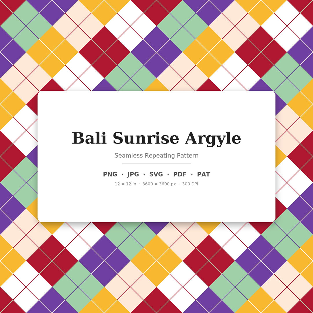 Bali Sunrise Argyle Seamless Pattern | Multi-Color Fabric Design (Digital Download)