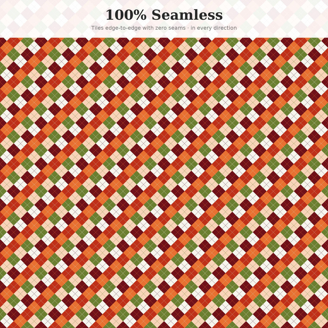 Blood Orange Argyle Digital Paper for Citrus Craft Projects, Seamless Vibrant Diamond Check for Fabric and Scrapbooking