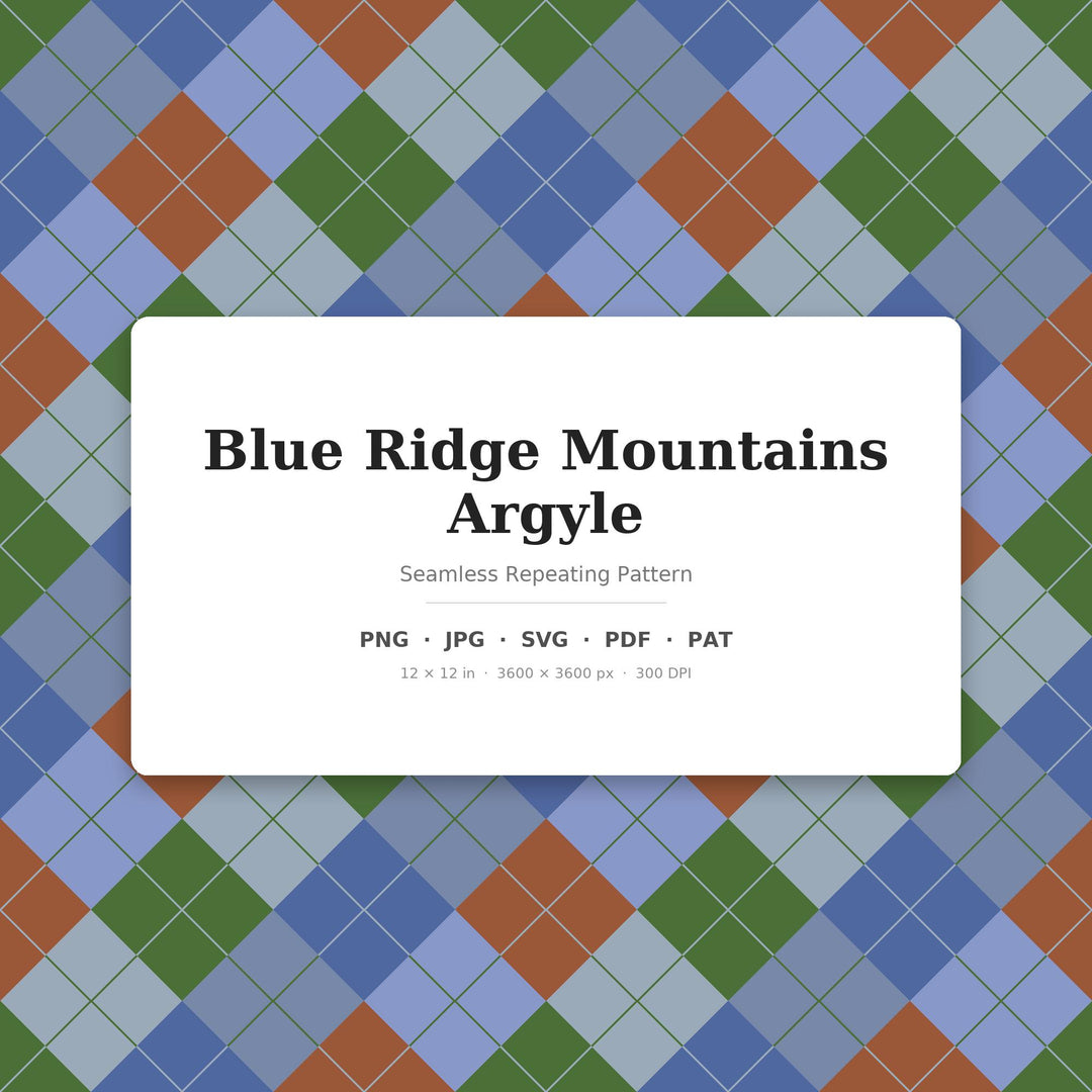 Blue Ridge Mountains Argyle Digital Paper for Nature Craft Projects, Seamless Misty Diamond Check for Fabric and Scrapbooking
