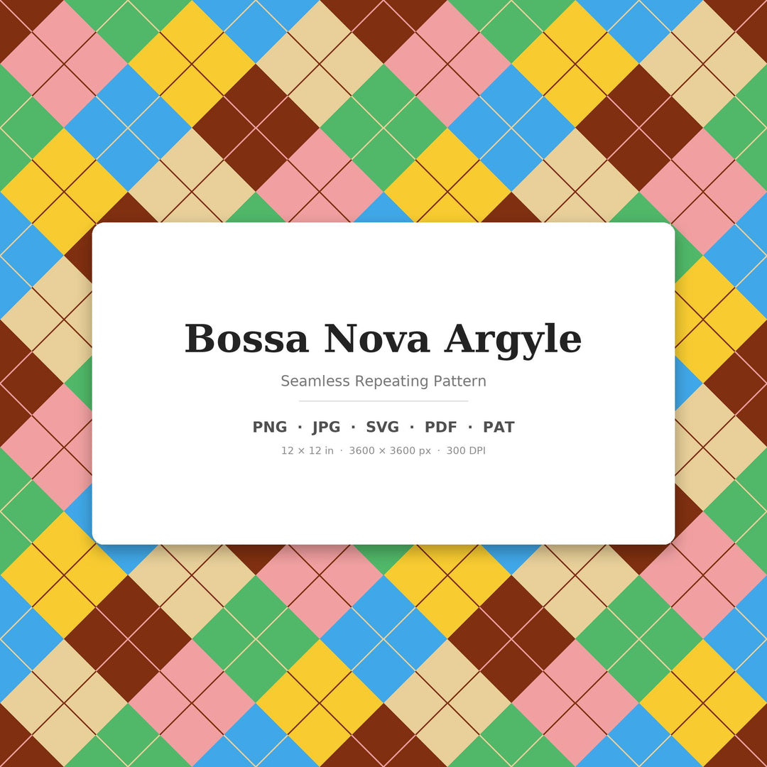 Bossa Nova Argyle Seamless Pattern | Multi-Color Fabric Design (Digital Download)